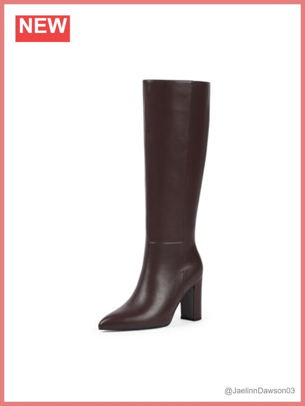 Knee High Boots Pointed Toe Chunky Heel Side Zipper Faux Leather Faux Leather